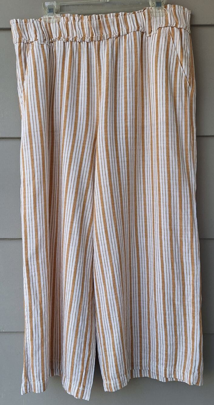 a.n.a. High Elastic Waist Wide Leg Cropped Linen Cotton Casual Striped Pants L